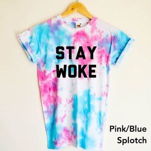 Tie Dye Stay Woke Graphic Tee Cotton Candy Tie-Dye
